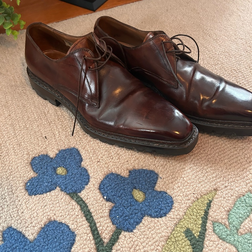 Santoni Brown Leather dress showswith Polished Finish